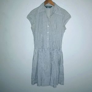 Norma Kamali White and Black Pinstripe Shirt Dress